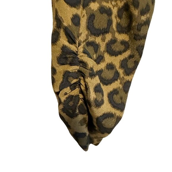Mango MNG Leopard Animal Print Ruched Sleeve Smocked Back Top NWT Size 4 - Picture 4 of 9